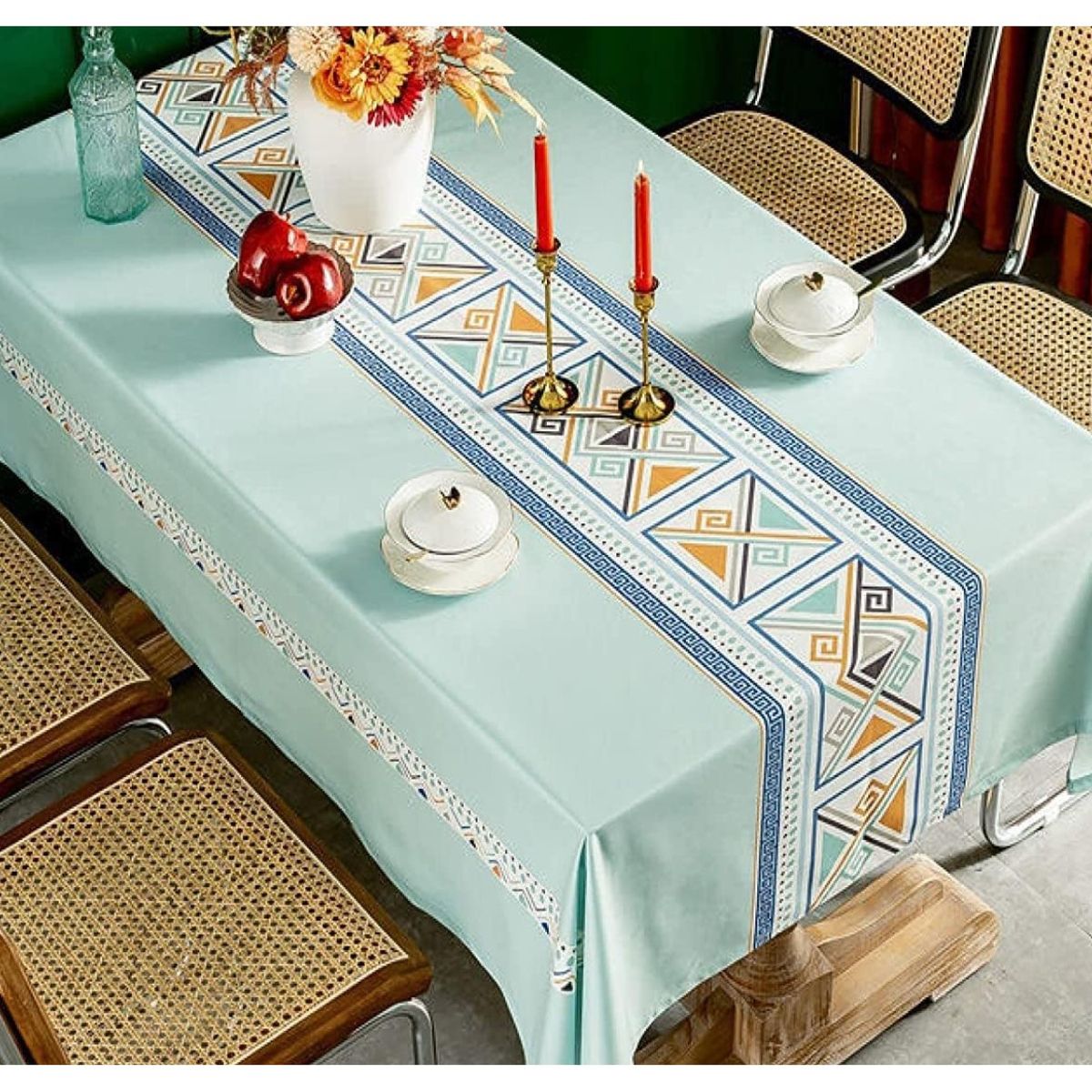 COMPRAPO - Mantel Antimanchas Grecce Turquesa 140X 220 Cm Rectangular