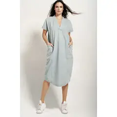 MOMCHIC - Vestido Globo Denim Celeste
