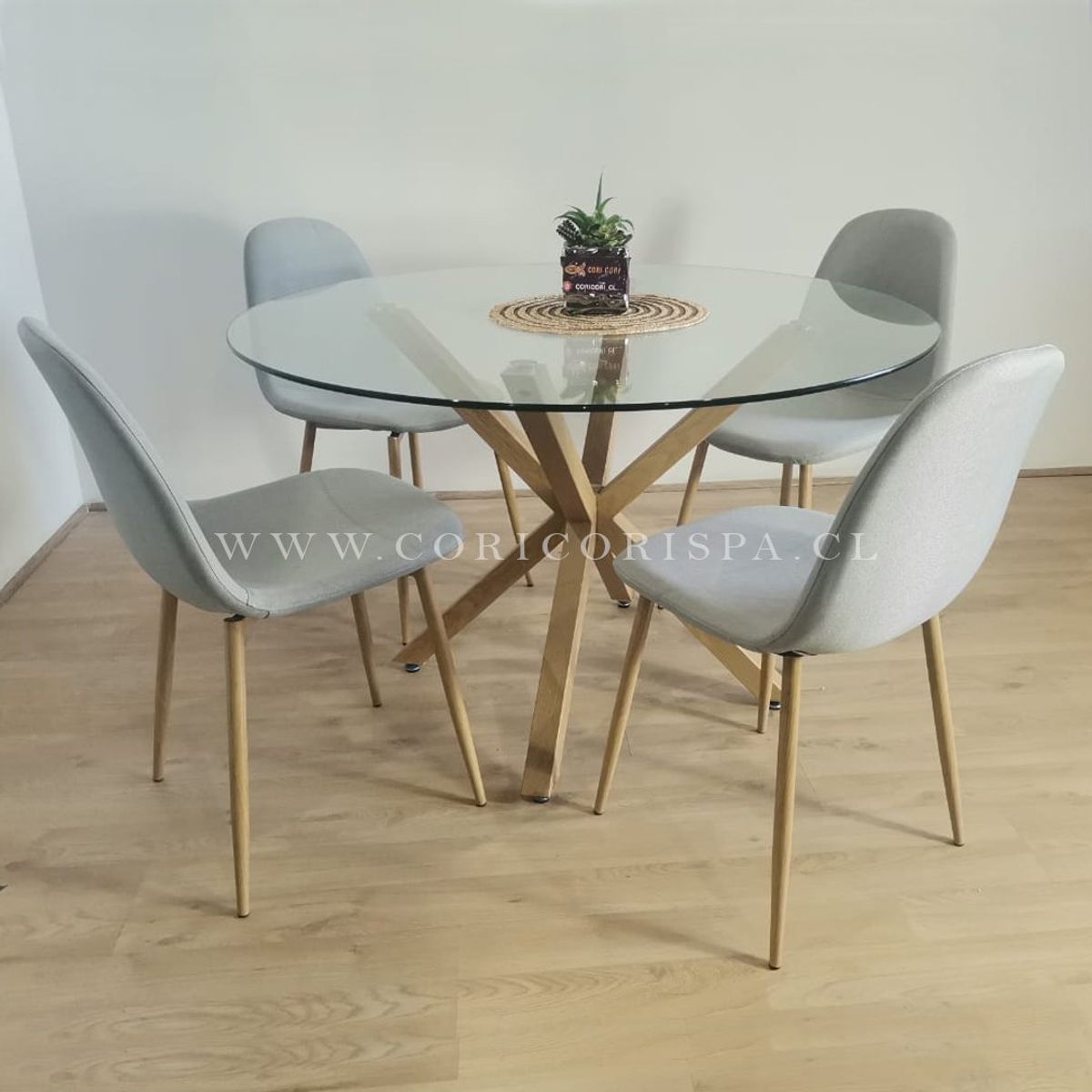 CORI CORI - Juego de Comedor Warwick 100cm + 4 Sillas Scoop Gris