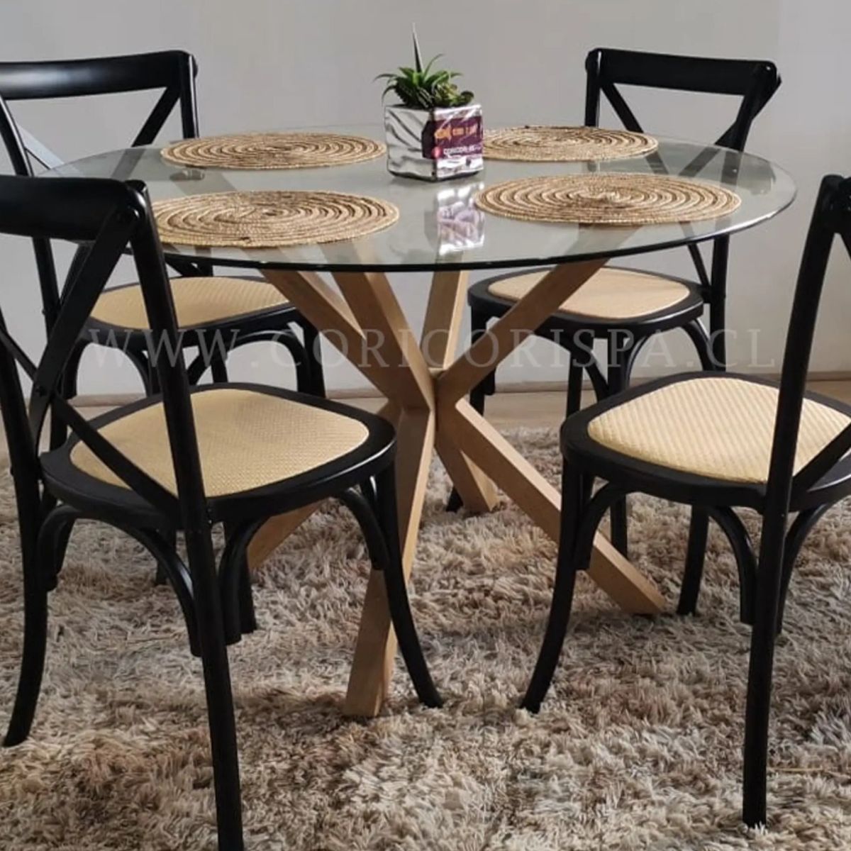 CORI CORI - Comedor Warwick 100cm + 4 sillas Crossback Madera