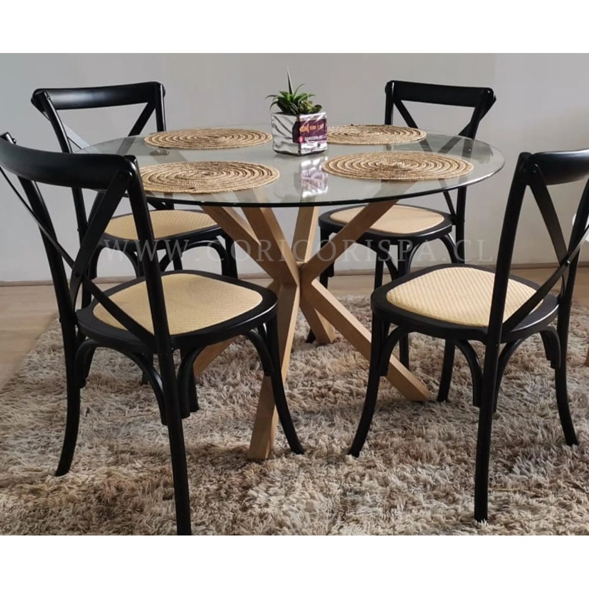 CORI CORI - Comedor Warwick 100cm + 4 sillas Crossback Madera