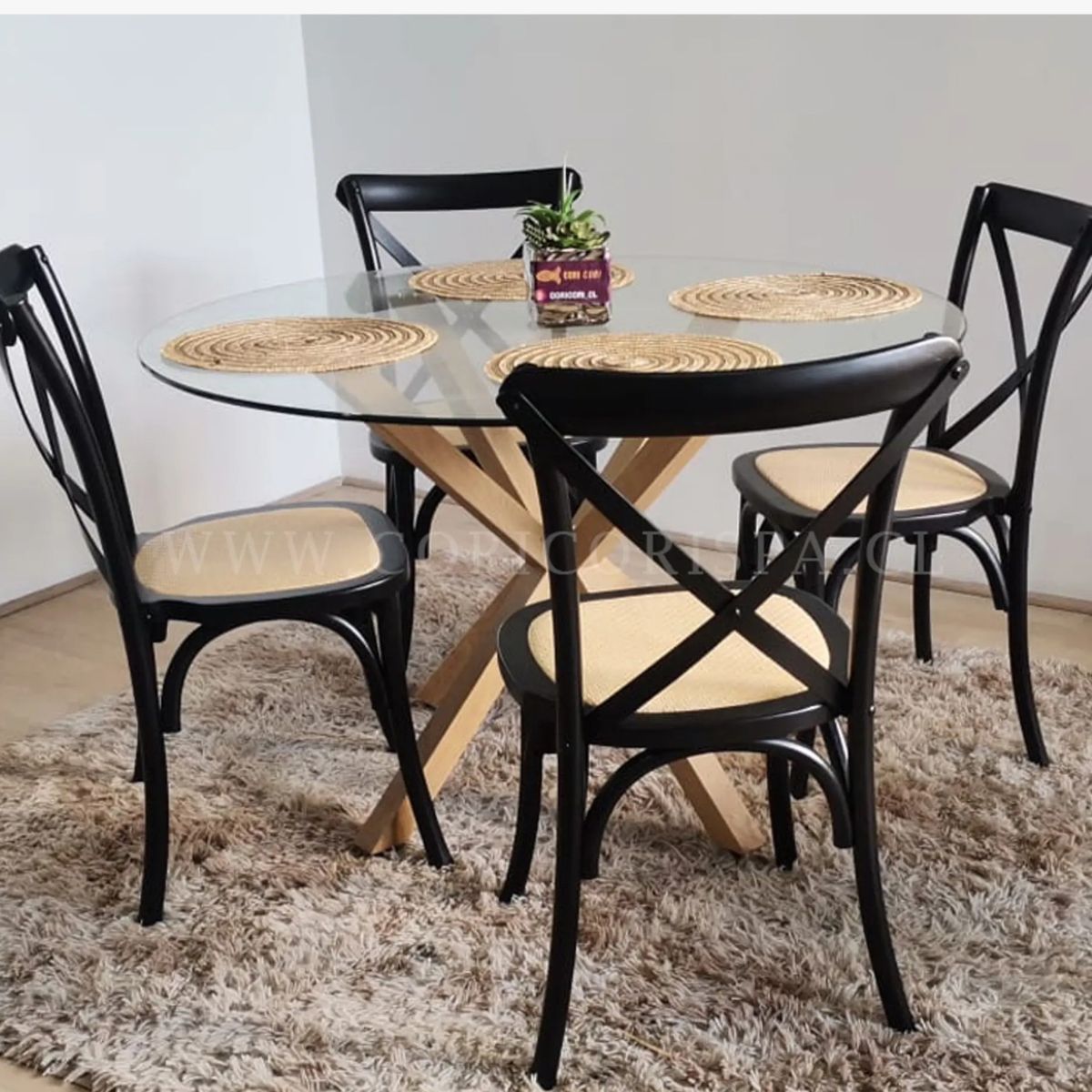 CORI CORI - Comedor Warwick 100cm + 4 sillas Crossback Madera