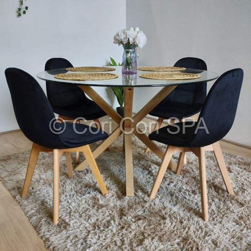 GENERICO - Comedor Warwick 100cm + 4 sillas Capitonne Velvet Negro