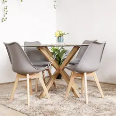 CORI CORI - Juego de Comedor Warwick Redonda 100cm + 4 Sillas Tulip Gris
