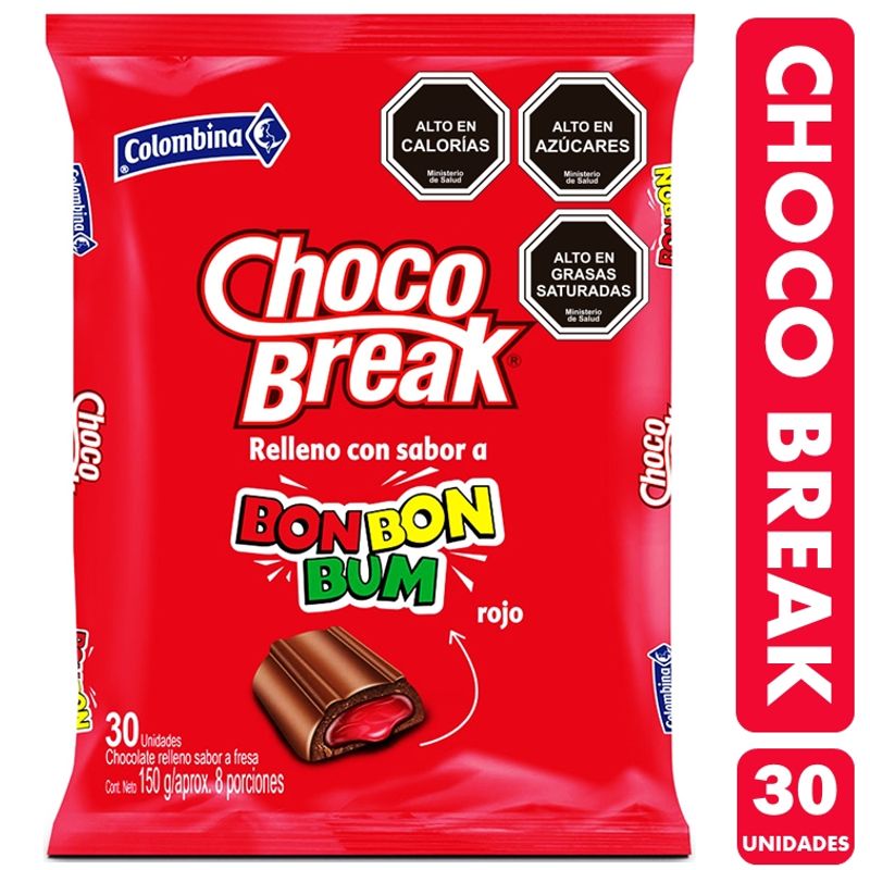 GENERICO - Dulces Choco Break - Chocolate Relleno Sabor Fresa 30uni