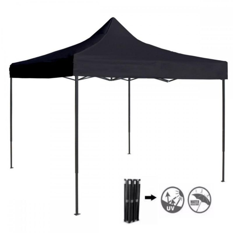 GENERICO - TOLDO PLEGABLE 3X3 LONA OXFORD NEGRO 600D UV