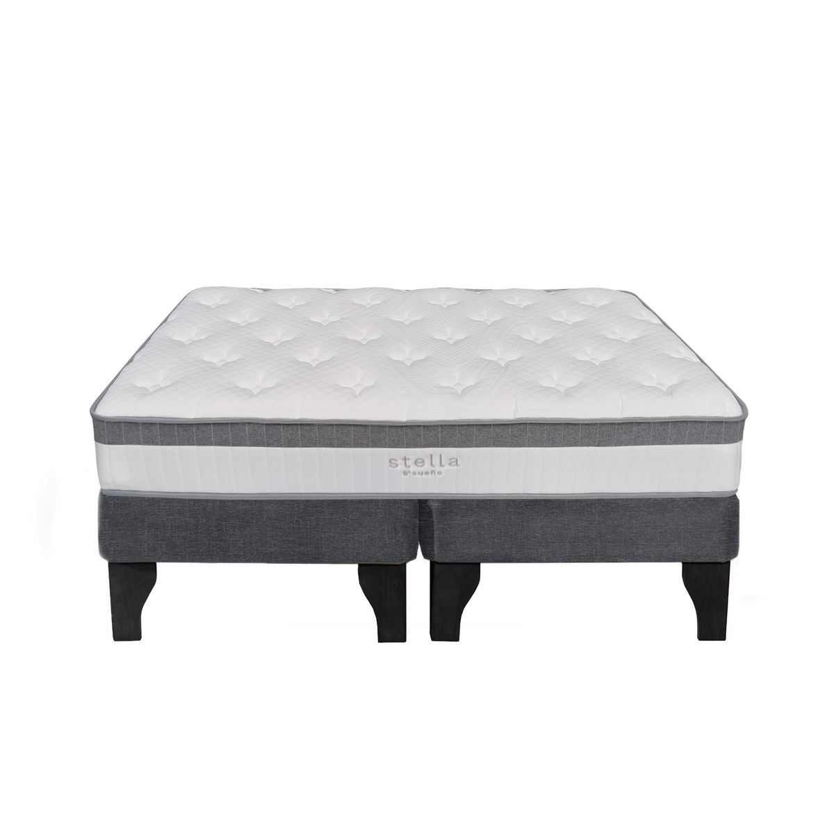 5 SUEÑO - Cama Europea 2 Plazas 150x190 cm Base Colchón Negro Gris