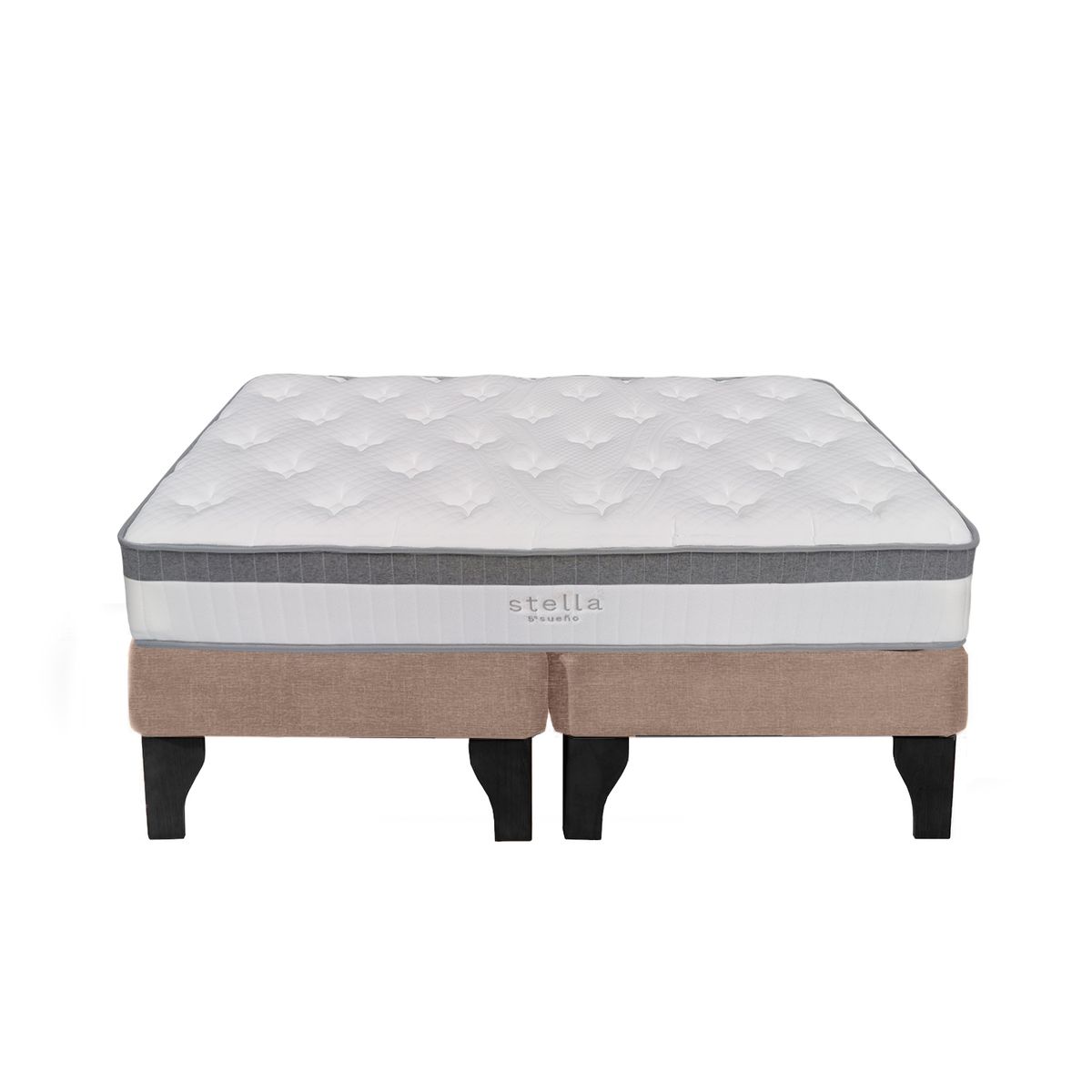 5 SUEÑO - Cama Europea 2 Plazas 150x190 cm Base Colchón Negro Beige