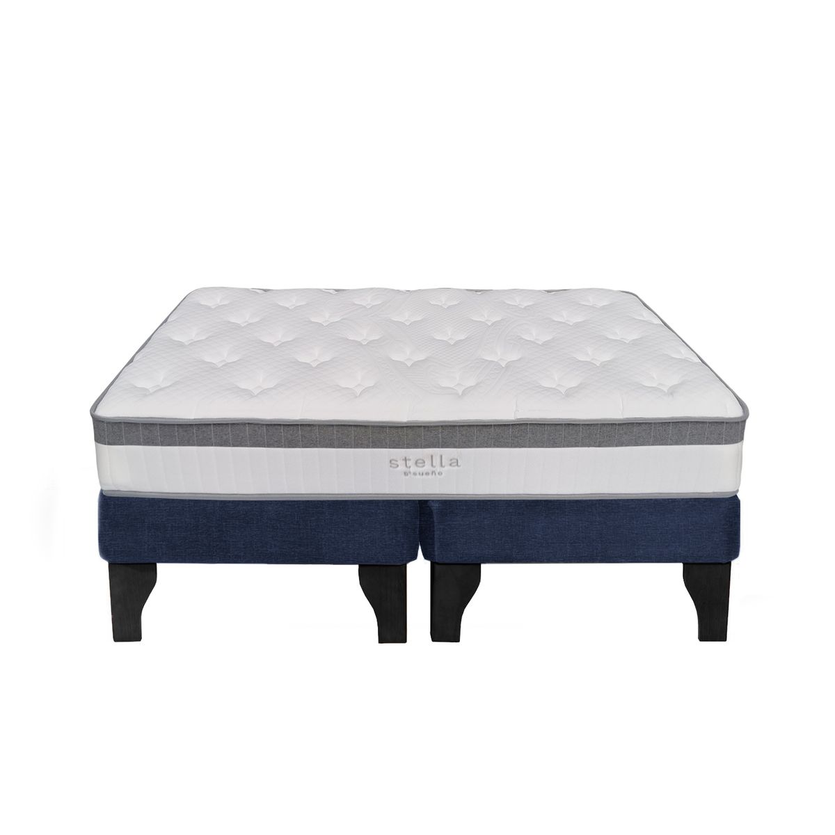 5 SUEÑO - Cama Europea 2 Plazas 150x190 cm Base Colchón Negro Azul