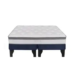 5 SUEÑO - Cama Europea 2 Plazas 150x190 cm Base Colchón Negro Azul