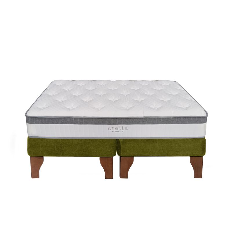 5 SUEÑO - Cama Europea 2 Plazas 150x190 cm Base Colchón Madera Verde