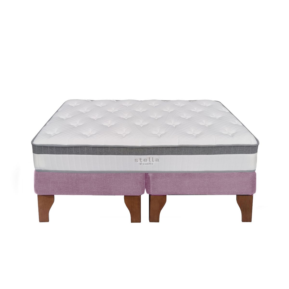 5 SUEÑO - Cama Europea 2 Plazas 150x190 cm Base Colchón Madera Rosada