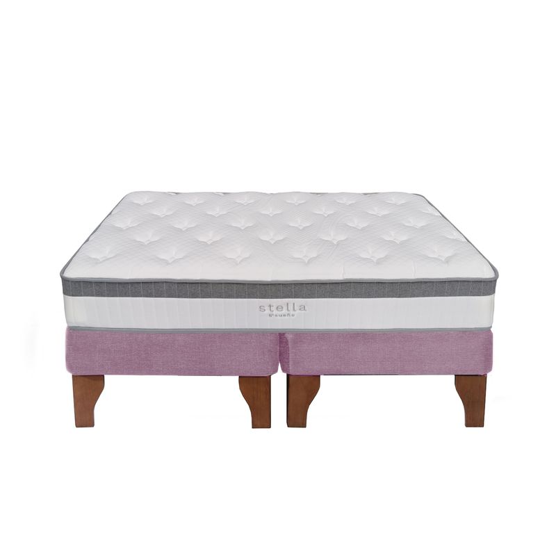 5 SUEÑO - Cama Europea 2 Plazas 150x190 cm Base Colchón Madera Rosada