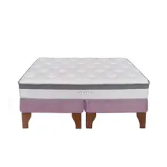 5 SUEÑO - Cama Europea 2 Plazas 150x190 cm Base Colchón Madera Rosada