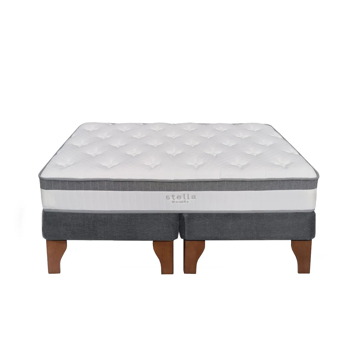 5 SUEÑO - Cama Europea 2 Plazas 150x190 cm Base Colchón Madera Gris