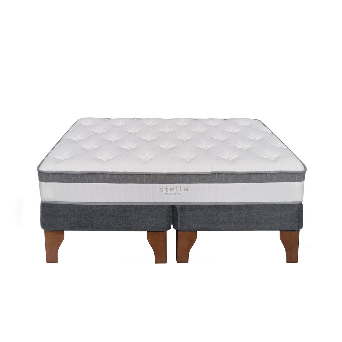 5 SUEÑO - Cama Europea 2 Plazas 150x190 cm Base Colchón Madera Gris