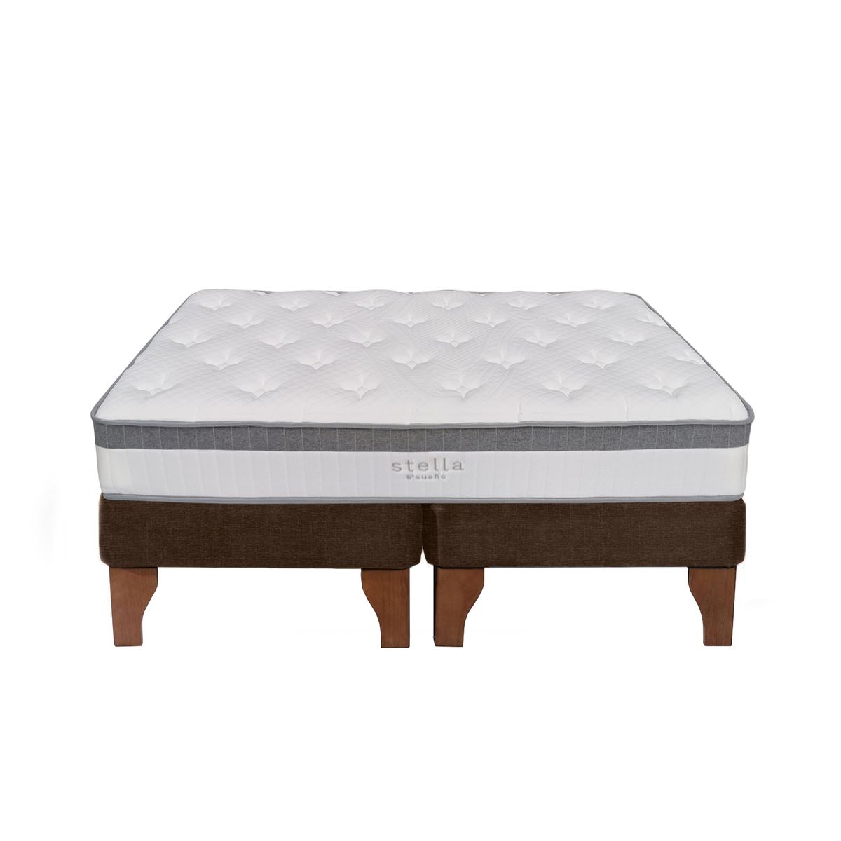 5 SUEÑO - Cama Europea 2 Plazas 150x190 cm Base Colchón Madera Café