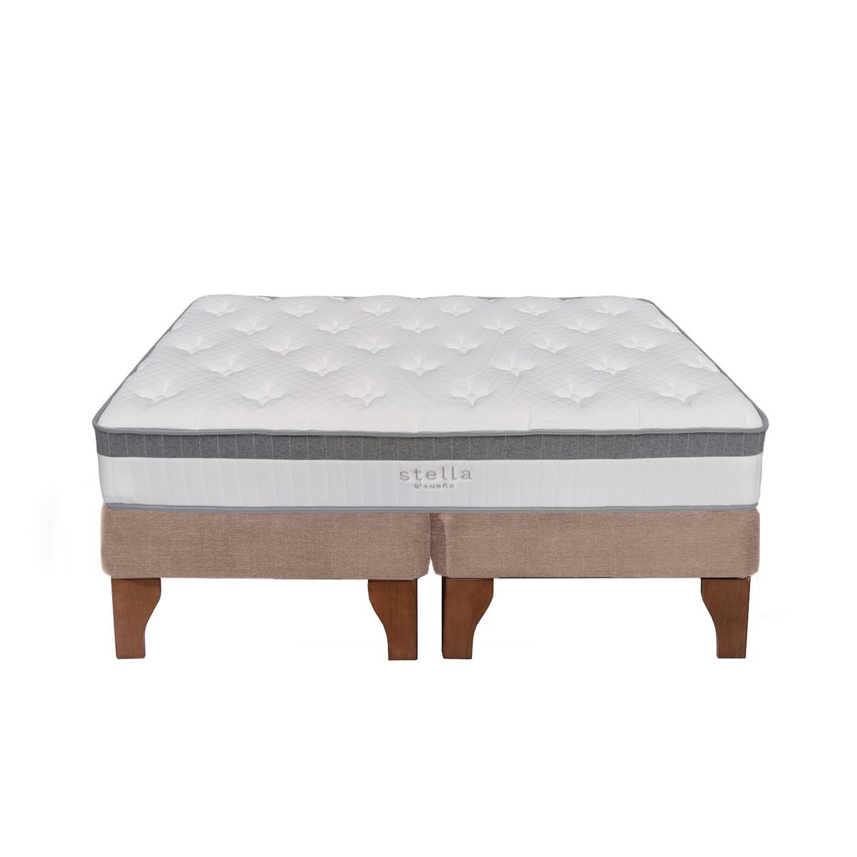 5 SUEÑO - Cama Europea 2 Plazas 150x190 cm Base Colchón Madera Beige