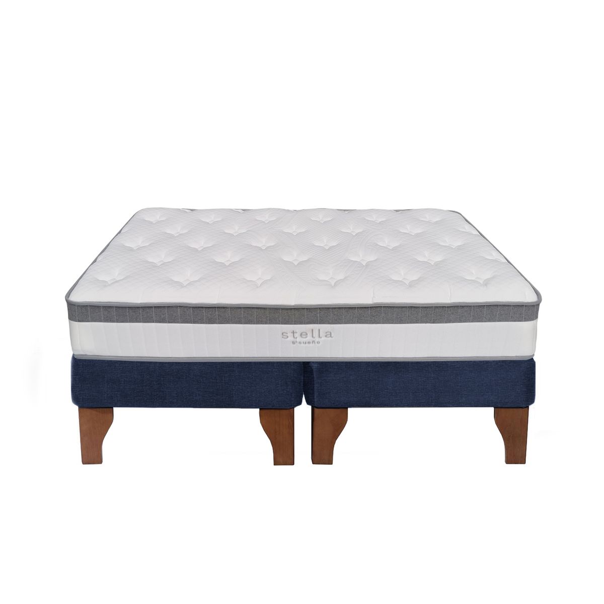 5 SUEÑO - Cama Europea 2 Plazas 150x190 cm Base Colchón Madera Azul