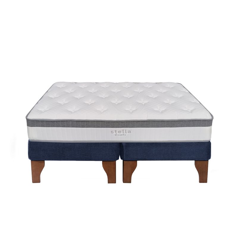 5 SUEÑO - Cama Europea 2 Plazas 150x190 cm Base Colchón Madera Azul