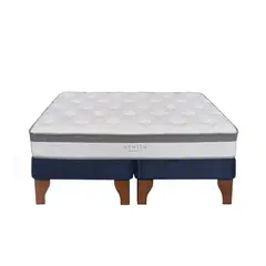 5 SUEÑO - Cama Europea 2 Plazas 150x190 cm Base Colchón Madera Azul
