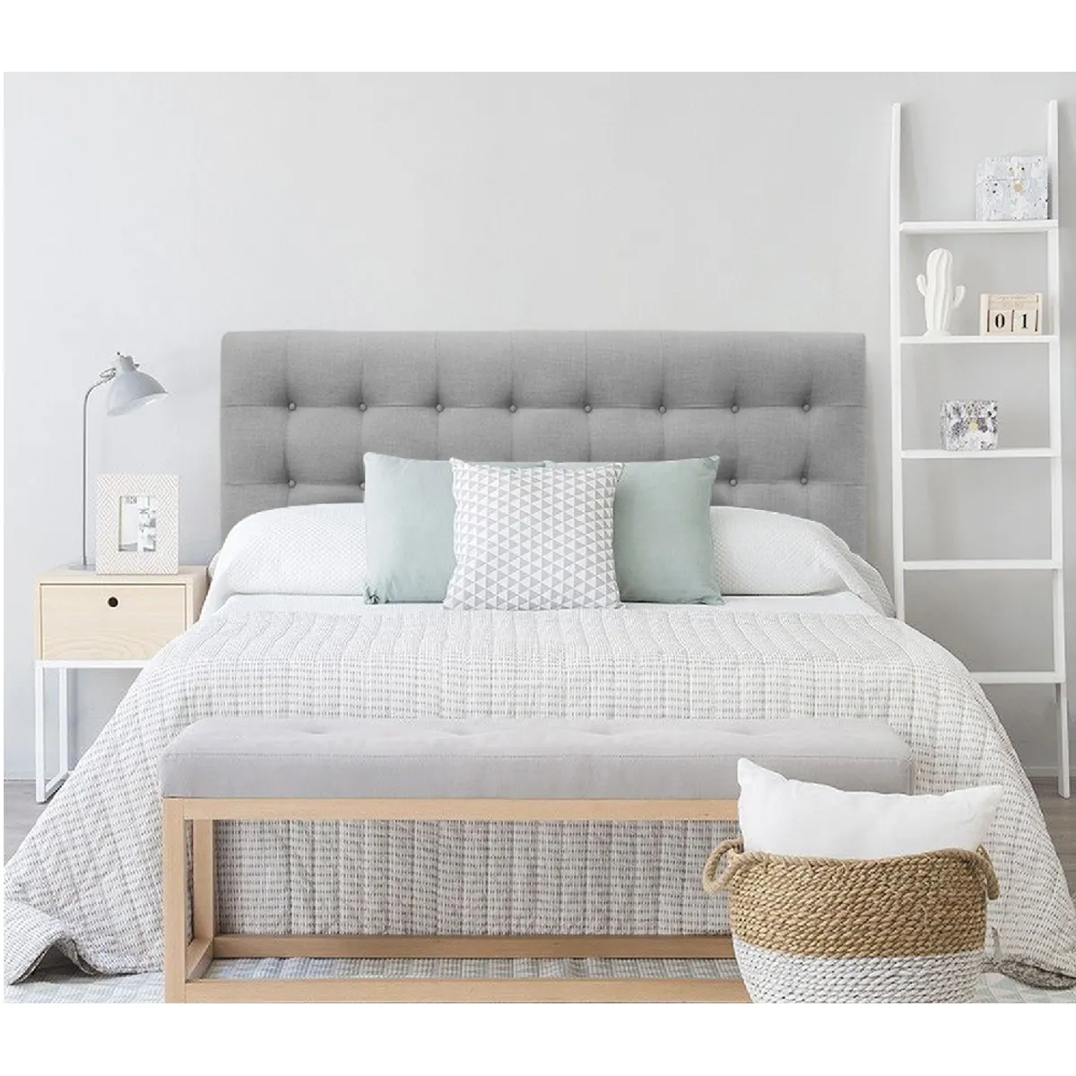 GENERICO - Respaldo Botone al piso LINO GRIS CLARO SUPER KING