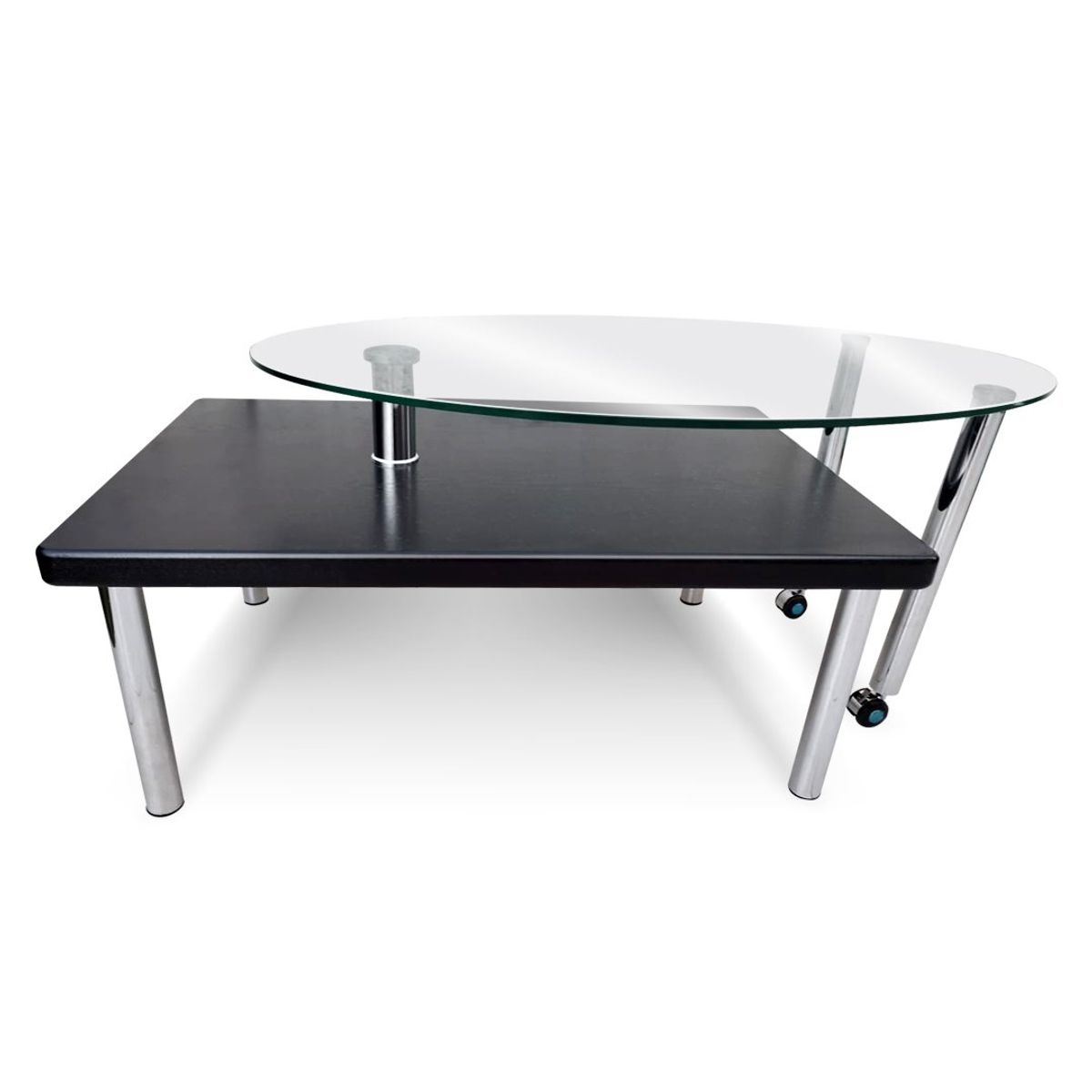 GENERICO - Mesa De Centro Madera Negro Y Vidrio Templado Extendible