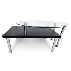 GENERICO - Mesa De Centro Madera Negro Y Vidrio Templado Extendible