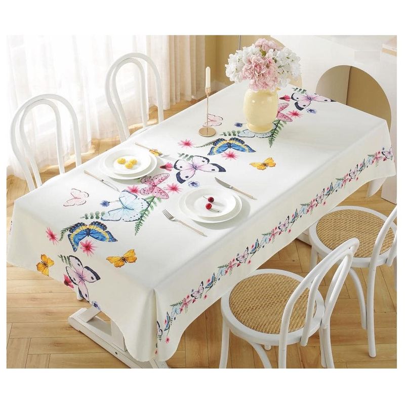 GENERICO - Mantel Antimanchas Mod. Mariposa Primavera Ivory 140 X 220 Cm Rect