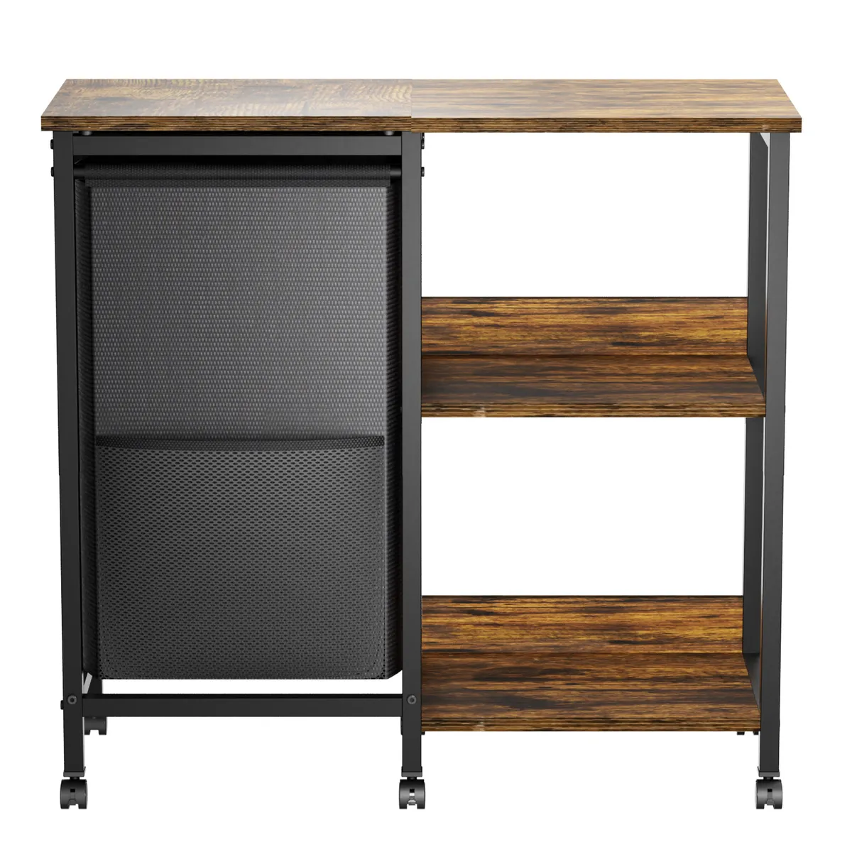 HALMAN - Mueble Organizador Baño Bambú con Cesto Ropa Sucia Extraíble