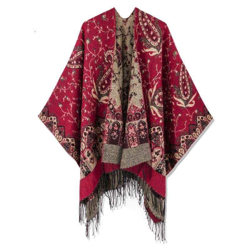 MOSS ROSE - Chal de borlas con estampado bohemio para mujer