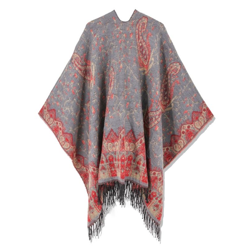 MOSS ROSE - Chal de borlas con estampado bohemio para mujer