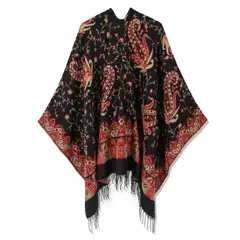 MOSS ROSE - Chal de borlas con estampado bohemio para mujer