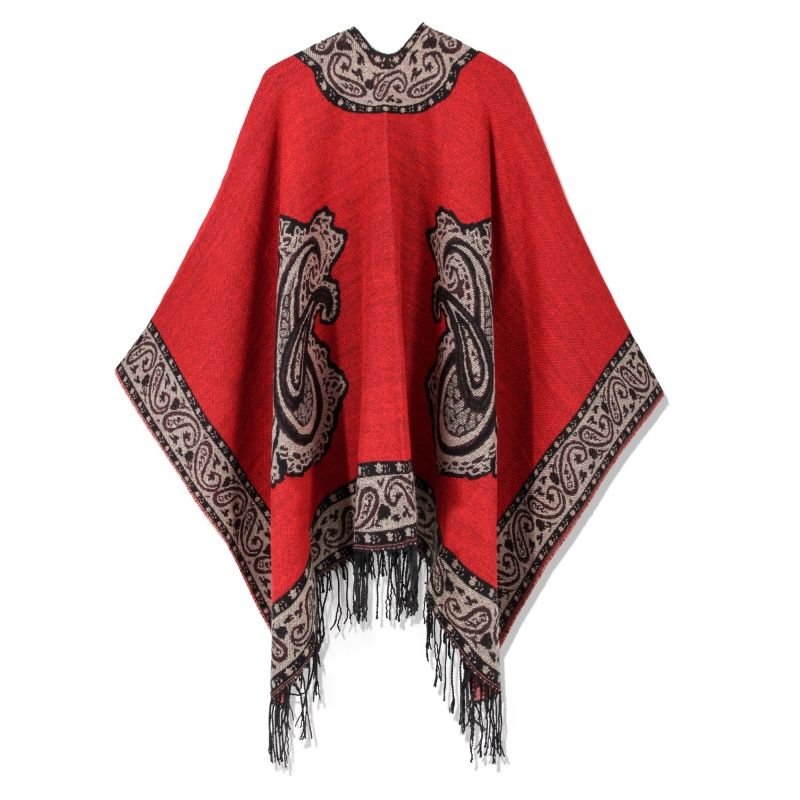MOSS ROSE - Chal de borlas con estampado bohemio para mujer