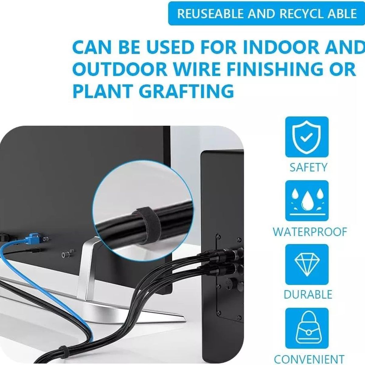 KUANGYE - Velcro Doble Faz Pieza 20mts X 2cm Ancho Organizador Cables