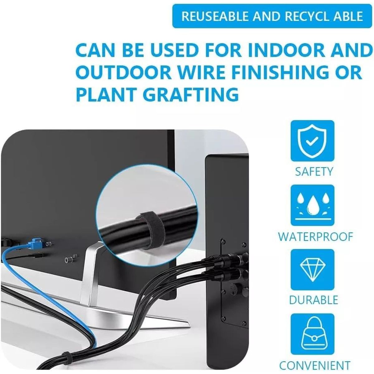 KUANGYE - Velcro Doble Faz Pieza 20mts X 2cm Ancho Organizador Cables