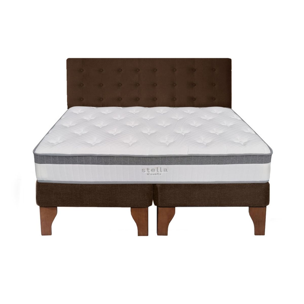 5 SUEÑO - Cama Europea 2 Plazas + Respaldo Capitoné Madera Café