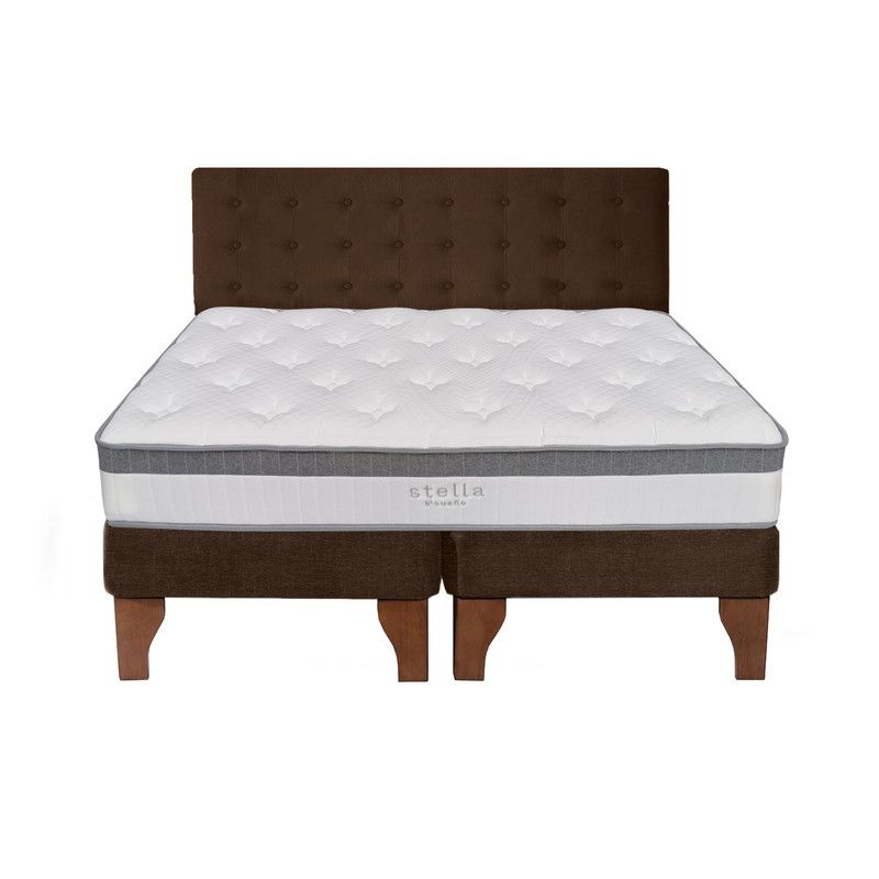 5 SUEÑO - Cama Europea 2 Plazas + Respaldo Capitoné Madera Café
