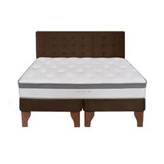 5 SUEÑO - Cama Europea 2 Plazas + Respaldo Capitoné Madera Café