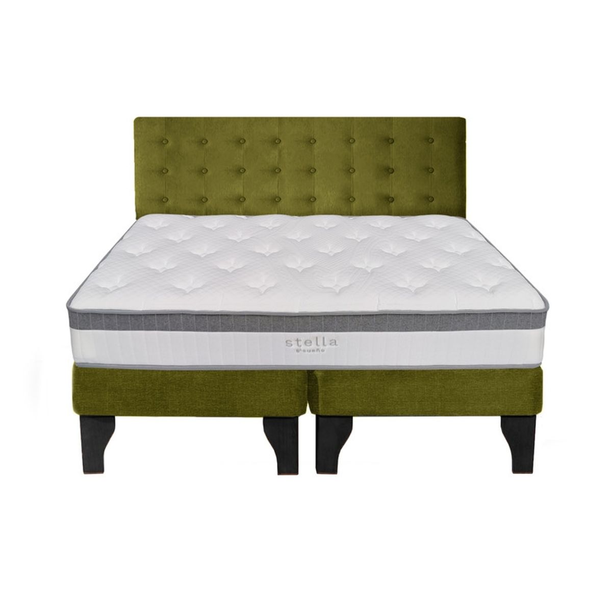 5 SUEÑO - Cama Europea 2 Plazas + Respaldo Capitoné Negro Verde