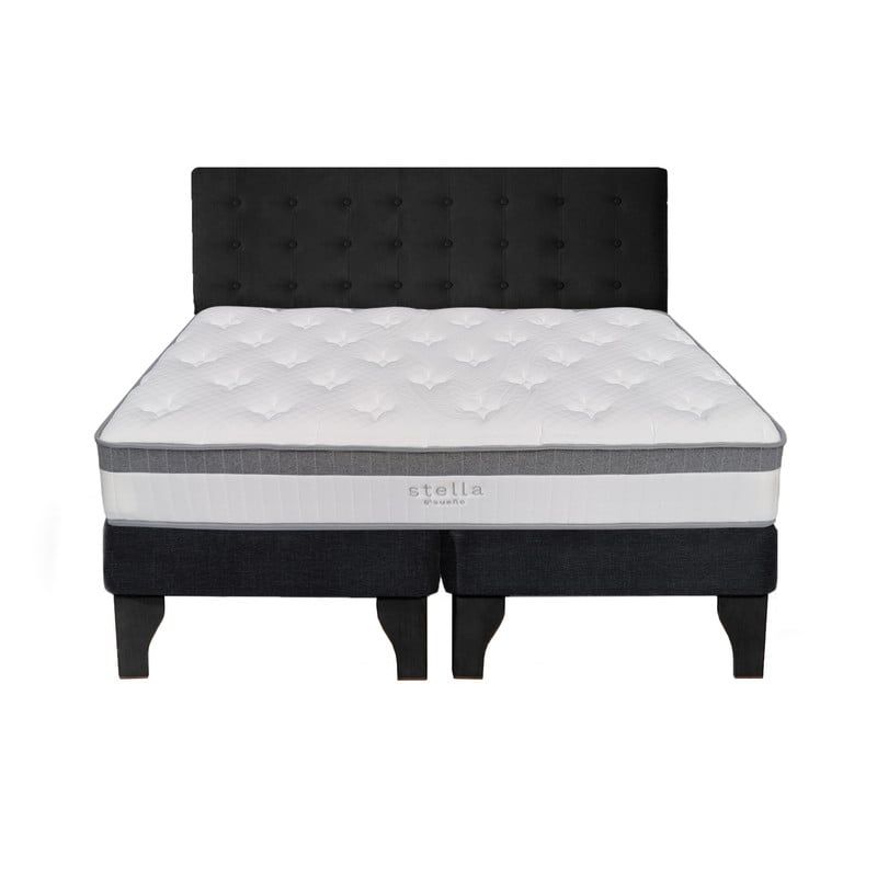 5 SUEÑO - Cama Europea 2 Plazas + Respaldo Capitoné Negro