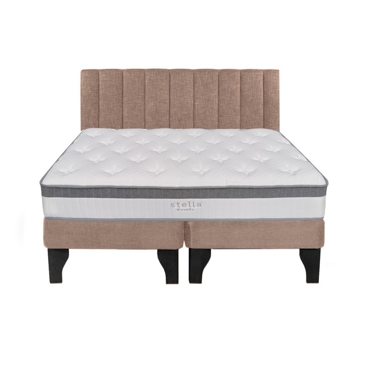 5 SUEÑO - Cama Europea 2 Plazas + Respaldo Tubular Negro Beige