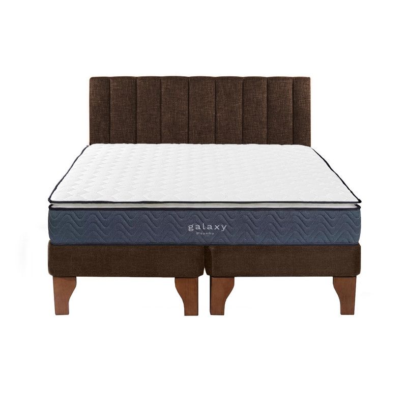 5 SUEÑO - Cama Europea 2 Plazas + Respaldo Tubular Madera Café