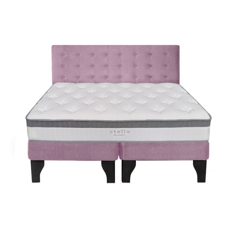 5 SUEÑO - Cama Europea 2 Plazas + Respaldo Capitoné Negro Rosada