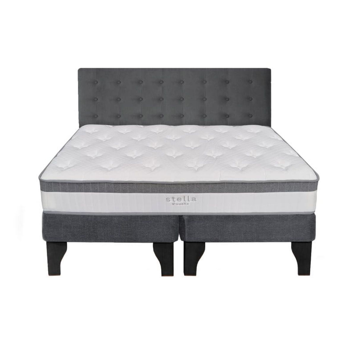 5 SUEÑO - Cama Europea 2 Plazas + Respaldo Capitoné Negro Gris