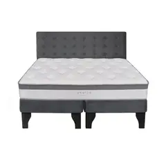 5 SUEÑO - Cama Europea 2 Plazas + Respaldo Capitoné Negro Gris