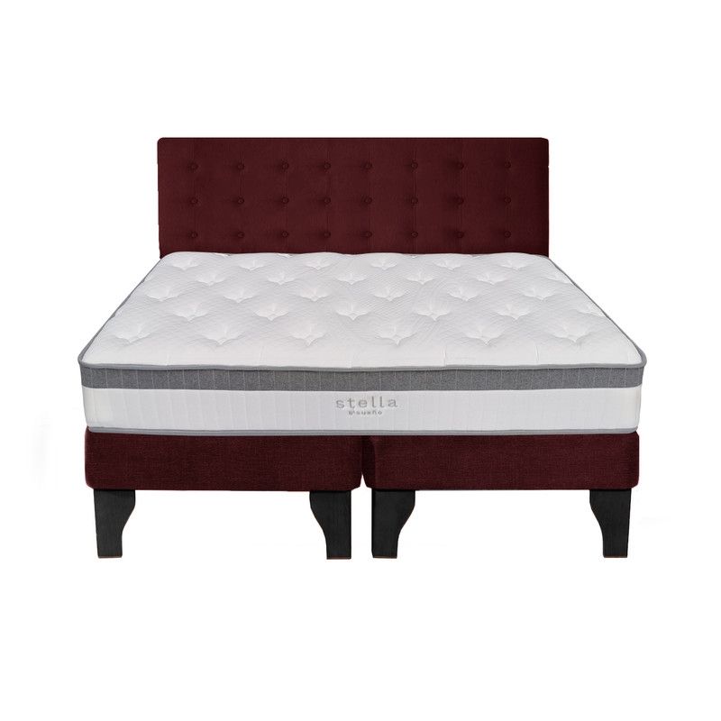 5 SUEÑO - Cama Europea 2 Plazas + Respaldo Capitoné Negro Burdeo