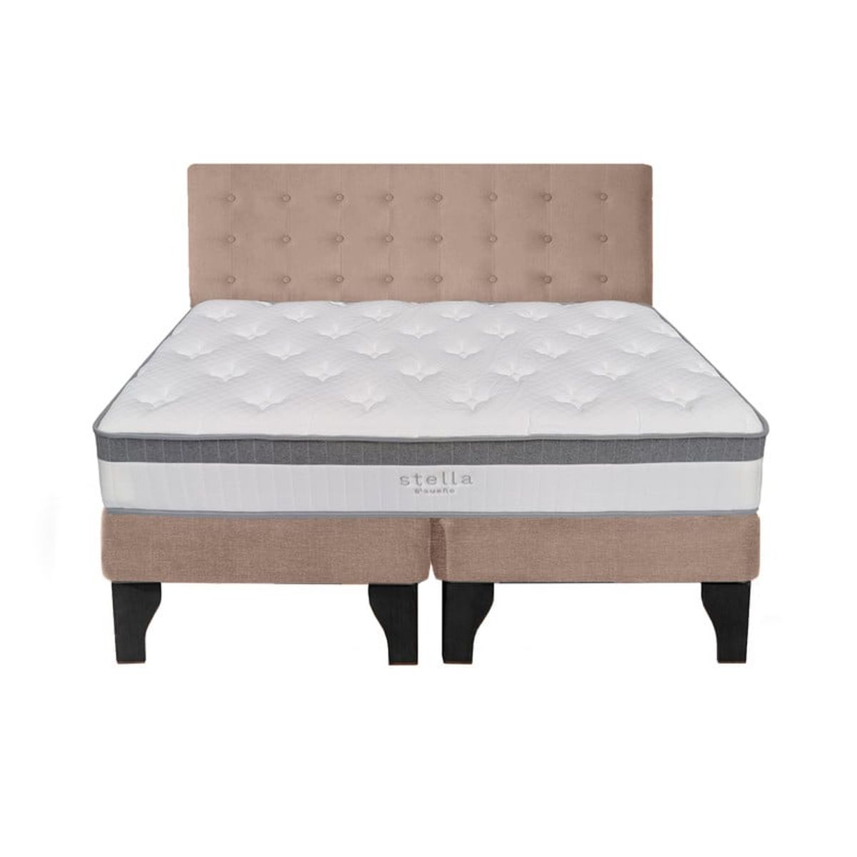 5 SUEÑO - Cama Europea 2 Plazas + Respaldo Capitoné Negro Beige