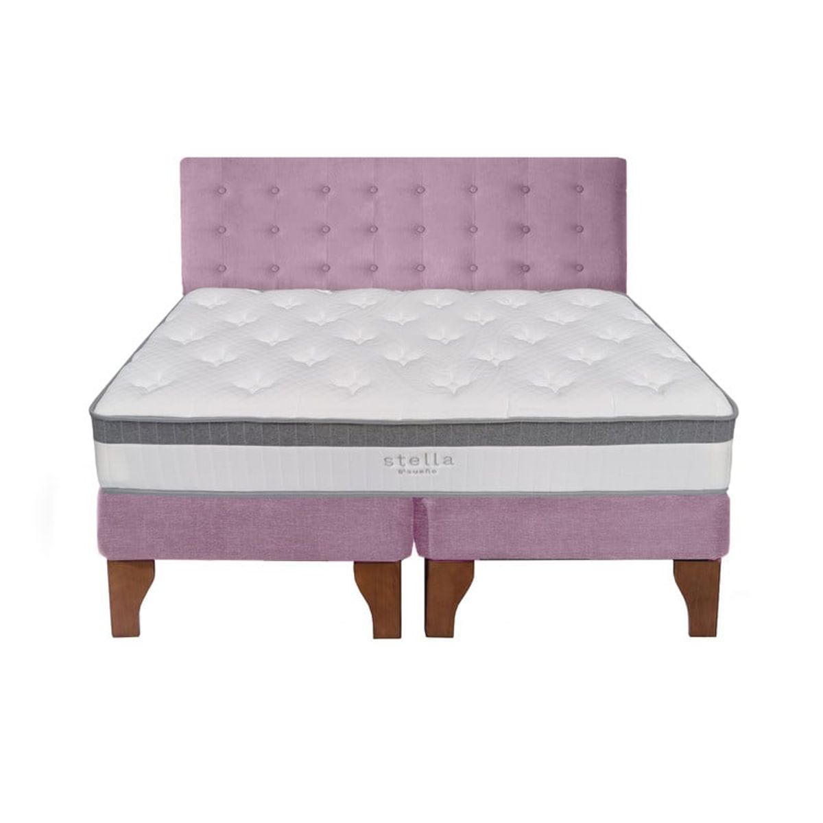 5 SUEÑO - Cama Europea 2 Plazas + Respaldo Capitoné Madera Rosada