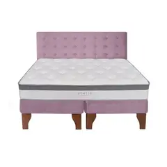 5 SUEÑO - Cama Europea 2 Plazas + Respaldo Capitoné Madera Rosada